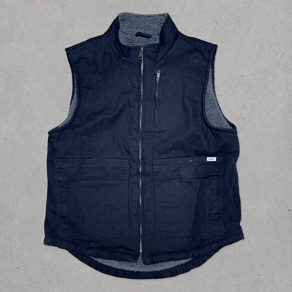 Lee Workwear Sherpa Lined Work Vest Men's M Black Full Zip Utility Canvas